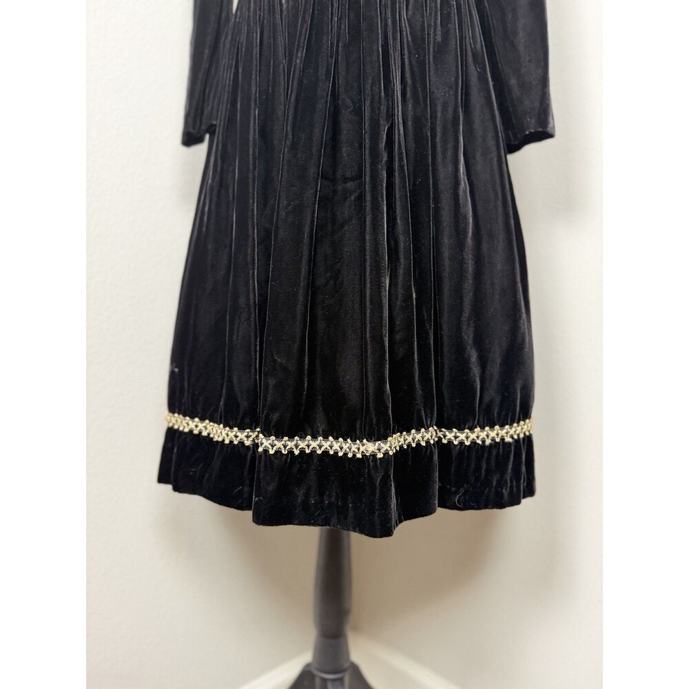 Jessica McClintock Vintage Black Velvet Gold Brocade Dress 12 Prairie Victorian - Picture 7 of 16